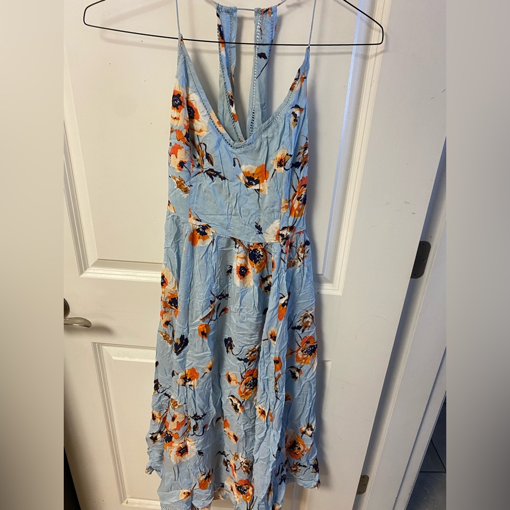 Cooperative blue floral dress with cross over back - Size 6